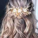 Unicra Silver Flower Bride Wedding Hair Vine Leaf Bridal Hair Piece Rhinestone Hair Accessories Beaded Headpieces Jewelry for Women and Girls (Gold)