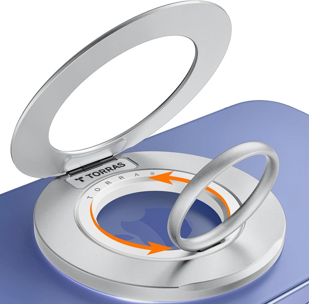 TORRAS 2025 Upgrade [Dual-Ring] Fit for MagSafe Phone Grip Ring Holder [Dual-Ring] Compatible with MagSafe Kickstand Magnetic for iPhone 16/15/14/13/12/11 Samsung, Google Accessories, Silver White