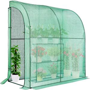 VIVOSUN Lean-to Greenhouse, 6.6 x 3.3 x 6.9 Portable Wall House with Green PE Cover and Shelf for Compact Garden 79x39x83-Inch