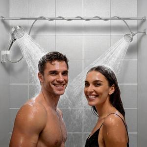 Dual Shower Head with Handheld for Couples: High Pressure Double Shower Heads for Two People - Adjustable Two Showerhead System with 3 Flow Settings Fits 2 Person Bathroom (Chrome)
