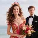 Kamirola Crystal Crowns and Tiaras Headband for Women Birthday Party Wedding Prom Bridal Halloween TR19 (Gold & Red)