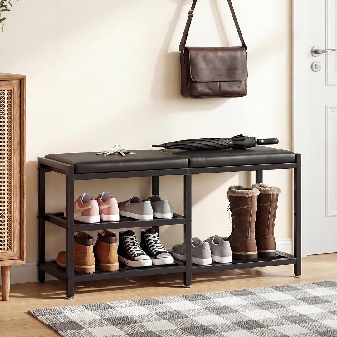 33“ Iron Shoe Rack Storage Bench for Entryway, Holds Up to 560lb, 11.8 inches x 33.26 inches x 16.5 inches