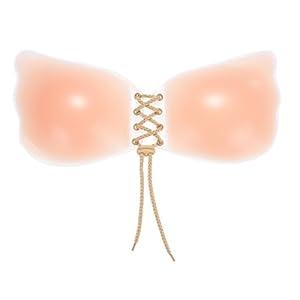 Breast Lift Adhesive Bra Invisible Strapless Sticky Push Up Bra Silicone Nipple Covers for Backless (X-Small, Nude-drawstring Style)