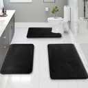 Clara Clark 3 Piece Bathroom Rugs Bath Mat Set, Velvet Memory Foam Bath Mats for Bathroom - Non-Slip, PVC Backing Bath Rugs, Washable - Dries Quickly, Black