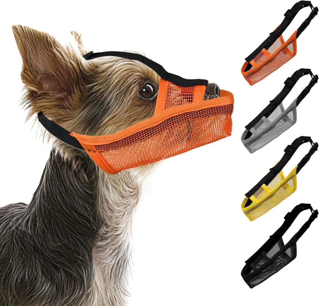 Soft Dog Muzzle for Small Medium Large Dogs Long Snout Breathable Air Mesh Drinkable Pet Muzzle to Prevent Biting Chewing with Adjustable Straps Anti-Barking Licking (Orange, XS)