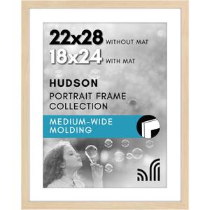 Americanflat 22x28 Poster Frame with Polished Plexiglass - Use as 18x24 Frame with Mat or Display 22x28 Photo Without Mat - Hudson Collection - Wide Picture Frames for Wall Display - Natural Oak