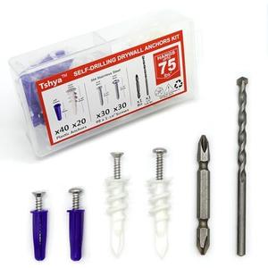 Drywall Anchors and #8 Screws Kit 120Pcs, Wall Anchors Drywall Screws Plastic Self Drilling Drywall Anchors