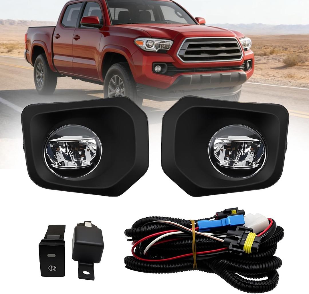 Nakkaa Front Fog Light Assembly Compatible with Tacoma SR SR5 2016-2023 | Not Halogen, Fog Lamp, with Passenger Driver Side Lamp Cover Wiring Harness Switch, 5212704020, 5212804020