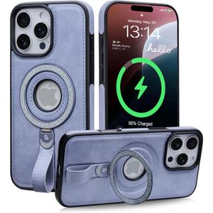 for iPhone 16 Pro Max Leather Case with Glitter Sparkly Shiny Stand | Fits for MagSafe (Sky Blue, iPhone 16 Pro Max)