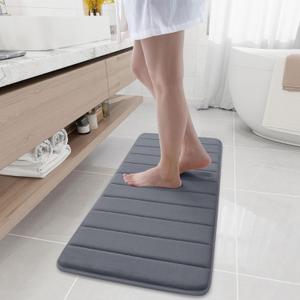 Buganda Memory Foam Bath Mat, 44" x 17", Ultra Soft and Non-Slip Bathroom Rugs, Water Absorbent and Machine Washable Bath Rug for Bathroom, Shower, and Tub, Dark Grey