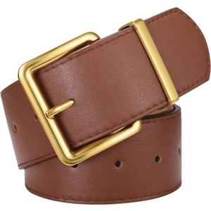 XZQTIVE Women Wide Chunky Belt for Dresses Fashion Thick Suede Belt with Gold Buckle (Fit Waist Size 28"-32", Brown(faux Leather))