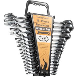 6-Piece Ratcheting Wrench Set, Combination Wrench Set, Gearwrench Set with Organizer, MM/Metric Max 120-tooth Chromium Vanadium Combination Wrench