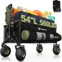 Hikemoon 400L Collapsible Beach Wagon with 10" Big Balloon Wheels for Sand, 54" Long Extra Large Wagons Carts Foldable, All Terrain Tires & 560LBS Heavy Duty, Utility Folding Cart for Outdoors, Black