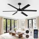 60 Inch Ceiling Fans with Lights and Remote, Reversible 6 Blades & Dimmable 3-Color Outdoor Ceiling Fans for Patios, DC Motor Large Ceiling Fan for Indoor or Covered Outdoor-Black