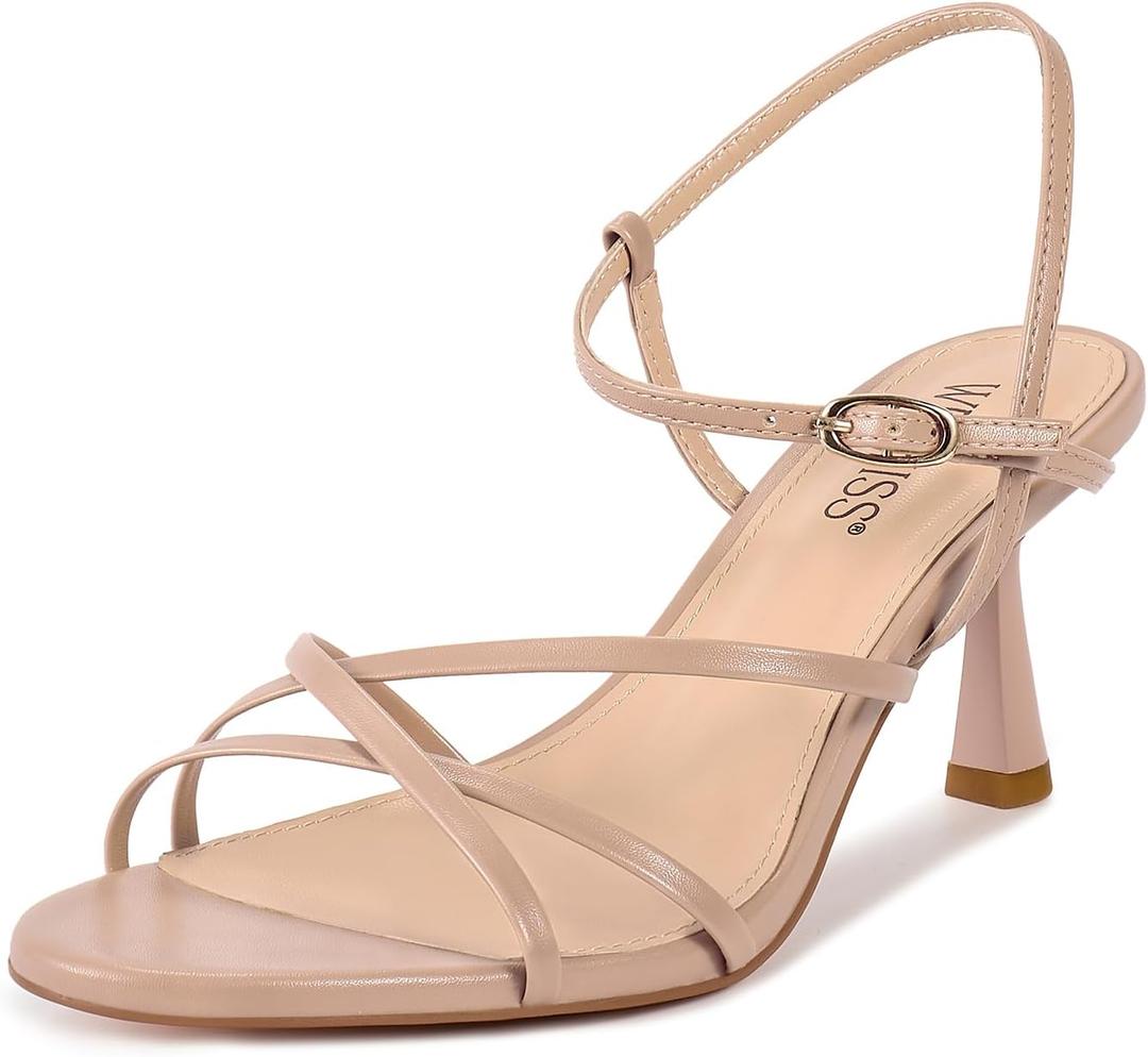 wetkiss Strappy Kitten Heels For Women Low Heel Comfy Sandals Adjustable Ankle Strap Round Open Toe For Homecoming Party Dress Wedding Gold Black White Red Silver (9, Nude)