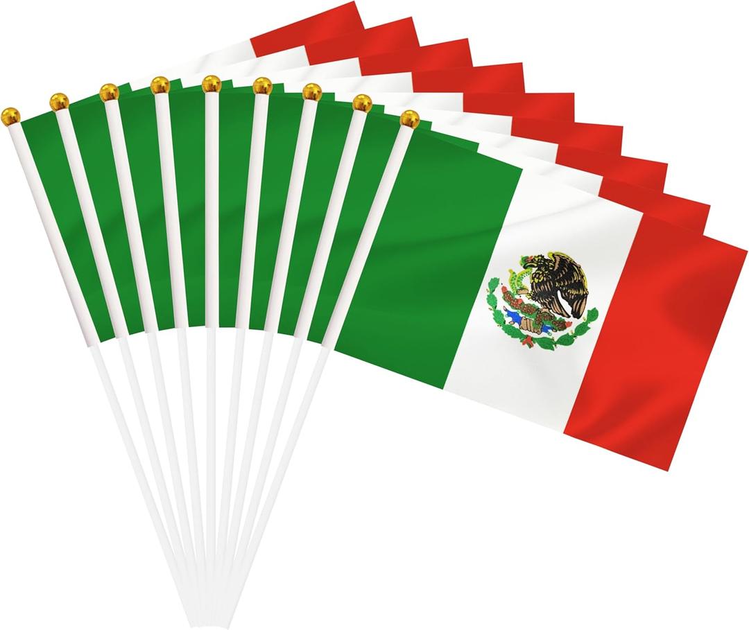 50 Pack Mexico Hand Held Mini Stick Flags, Mexican Small Miniature Stick Flag with 8.2 x 5.5 Inch Flag, Outdoor Decoration, Party Decorations, Supplies for Parades, Festival Events Celebration (Mexico)