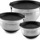 Bellemain Mixing Bowls with Lids Set - Stainless Steel Mixing Bowls with Airtight Lids - Food Storage Containers - 3PCS Set with Non-Slip Bottoms Kitchen Essentials for Baking - Serving (Silver/Black)