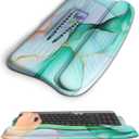 Ergonomic Wave Wrist Rest with Keyboard Stand, Cushioned Palm Rest, Comfortable Integrated Memory Foam for Natural Typing and Relieve Wrist Pain, Green Gold Marble