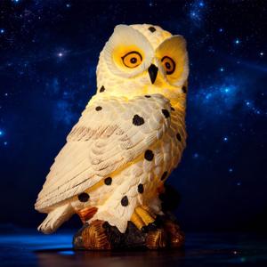 Solar Garden Statue - Outdoor Decor, Yard Decorations for Balcony, Backyard, Lawn Ornament - Unique Birthday & House Warming Gift for Women, Mom, Grandma - Cloud White Owl Figurine