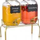 1 Gallon Glass Drink Dispenser Set of 2 Drink Dispensers for Parties, Beverage Dispenser with Stand & 100% Leakproof Spigot, Ideal for Lemonade, Juice, Laundry Detergent Dispenser