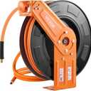 VEVOR Retractable Air Hose Reel, 3/8IN x 100FT Rubber Air Hose Max 300PSI, Air Compressor Hose Reel Auto-Rewind with 5FT Lead in, Ceiling/Wall Mount Heavy Duty Single Arm Steel Reel, 1/4" NPT Fitting (Black)