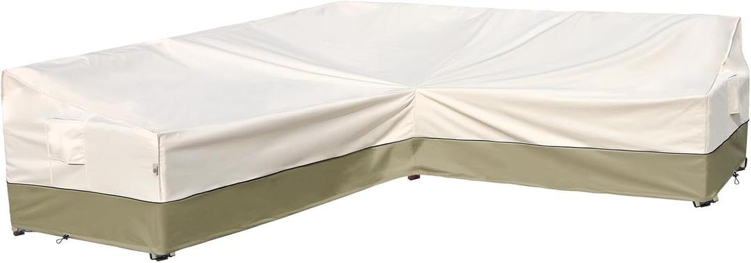 Outdoor Sectional Cover-L-Shaped Patio Furniture Covers Waterproof Rip-Stop Anti-UV 600D Outdoor Sofa Couch Cover with 3 Air Vents 110''L (85''L) 32''D 31''H