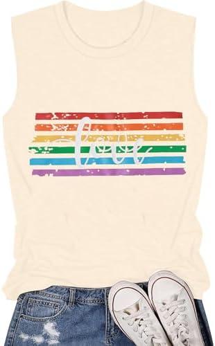 ZXUBP Pride Tank Top for Women Rainbow Love Graphic Shirts LGBT Equality Sleeveless Graphic Tee Shirt Size, XL