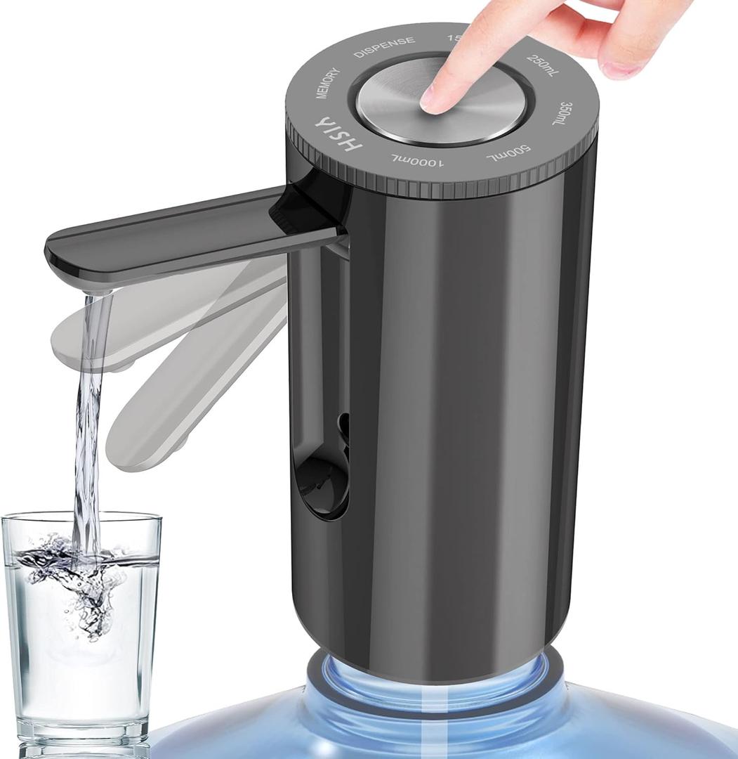 YISH Water Dispenser Pump for 5 Gallon Bottle, Portable Automatic Submersible Water Jug Dispenser, Electric USB-C Water Bottle Pump for Camping Home Office Use