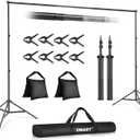 EMART Backdrop Stand 10x7ft(WxH) Photo Studio Adjustable Background Stand Support kit with 2 Crossbars, 8 Clamps, 2 Sandbags and Carry Bag for Parties, Events Decoration, Wedding, Photography (Black)