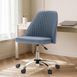 DUMOS Office Chair, Comfy Desk Chair Rolling Vanity Swivel Task Chairs with Wheels, Wide Seating Armless Height Adjustable Computer Chairs for Home,Bedroom,Student,Adults, Blue, Medium