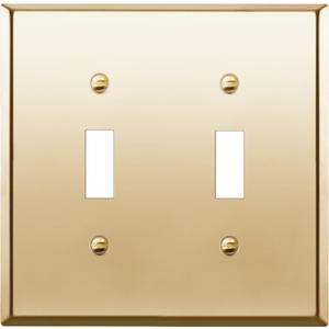 ENERLITES Toggle Light Switch Metal Wall Plate, Stainless Steel 201, Corrosion Resistant, Size 2-Gang 4.50" x 4.57", 7712-PB, Polished Brass, Gold