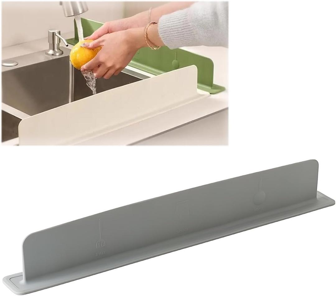 Silicone Sink Splash Guard, 2025 New Silicone Sink Water Retaining Board for Kitchen, Portable Water Retaining Strip Reusable Water Splash Guard for Bathroom Countertop (Silicone, Gray), 19.6in