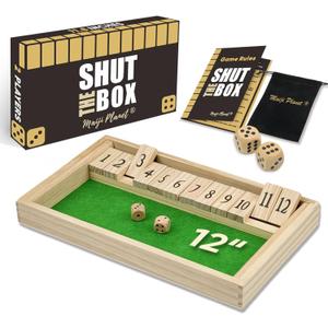 Original 12 Numbers Shut The Box Game, Math Dice Board Game for Family Night, Camp, Wooden Classic Tabletop Gift for Group Kid Adult Senior, Travel Party Bar, Easy Quick and Fun, Portable Style