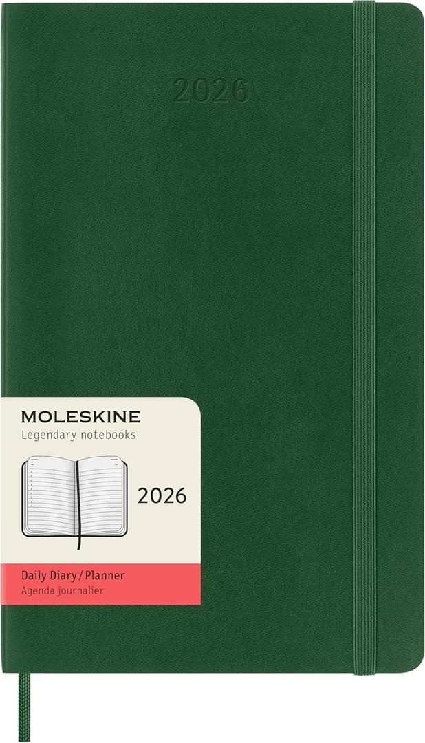 Moleskine Classic 12 Month 2026 Daily Planner, Soft Cover, Large (5" x 8.25"), Myrtle Green, 400 pages