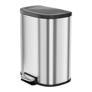 GarveeHome D Shape Kitchen Trash Can 50L/13.2 Gal, Smudge Resistant Step-On Garbage Can with Lid, Stainless Steel Trash Bin with Removable Buckets, Soft-Close Lid (Silver)