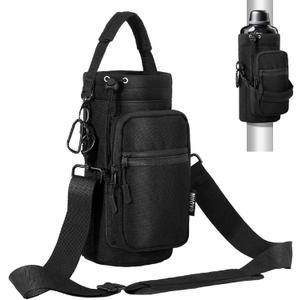 Nuovoware Magnetic Gym Bag Water Bottle Carrier Holder with Adjustable Shoulder Strap, 40oz Magnets Magnetic Gym Bag Bottle Pouch Sling, 2 Pocket Sling Neoprene Organizer Sleeve, Black