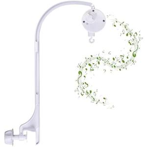 24 inch Single nut Adjustment and Fixing Baby Crib Mobile Arm with Music Box,Nursery Decor Hanger -DIY Toy Decoration Move Bracket (White)