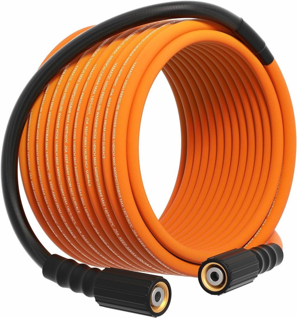 YAMATIC Upgraded Flexible Pressure Washer Hose 50 FT 3400 PSI, 1/4" Wear & Kink Resistant Power Washer Hose with Heat Protect Sleeve, Durable Replacement Hose for Uberflex Flexzilla Ryobi (Orange)