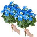 MEIVINES Fake Flowers 2PCS 17.3In Artificial Geraniums for Outdoors Realistic Artificial Geraniums UV Resistant Silk Flowers for Home Garden Wedding Indoor Outdoor Decoration (Blue)