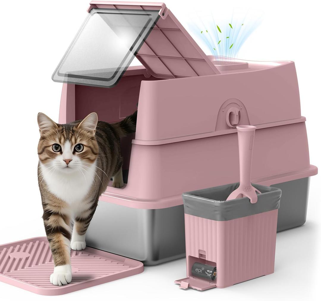 Stainless Steel Litter Box | Enclosed Cat Litter Box with Lid for Big Cats,  X-Large