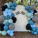 Generic Race Balloon Garland Arch Kit, Dusty Blue Black Balloons with Checkered Balloons for Race Theme Birthday Party Decorations Baby Shower Party Supplies