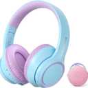 Kids Bluetooth Headphones with Active Noise Cancelling, Wireless Over-Ear Headphones for Boys Girls, Foldable, Adjustable, 40H Playtime, Mic for School Travel (Purple Blue)