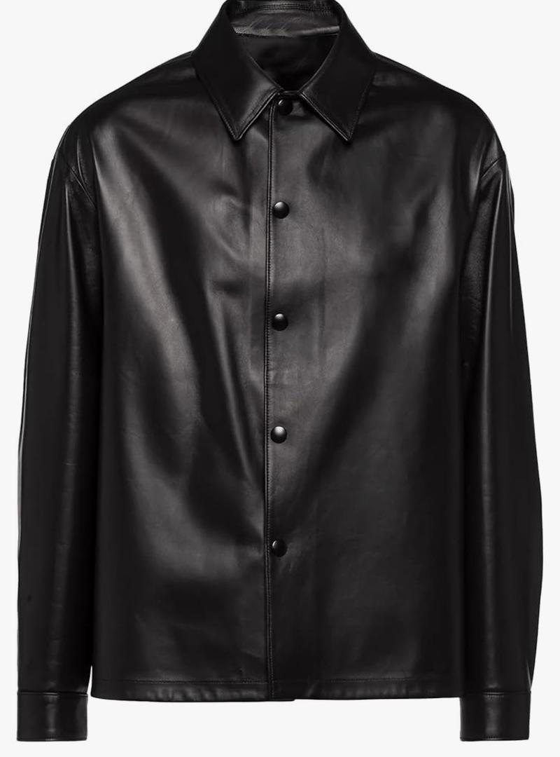 Native American Men's Leather Western Style Premium Cowhide Biker Motorcycle Vintage Casual Lightweight Shirt L