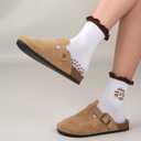 Cute Pilates Ruffle Socks for Women, Grippy Non-Slip Crew Socks with Embroidery for Yoga Barre Workout (White)