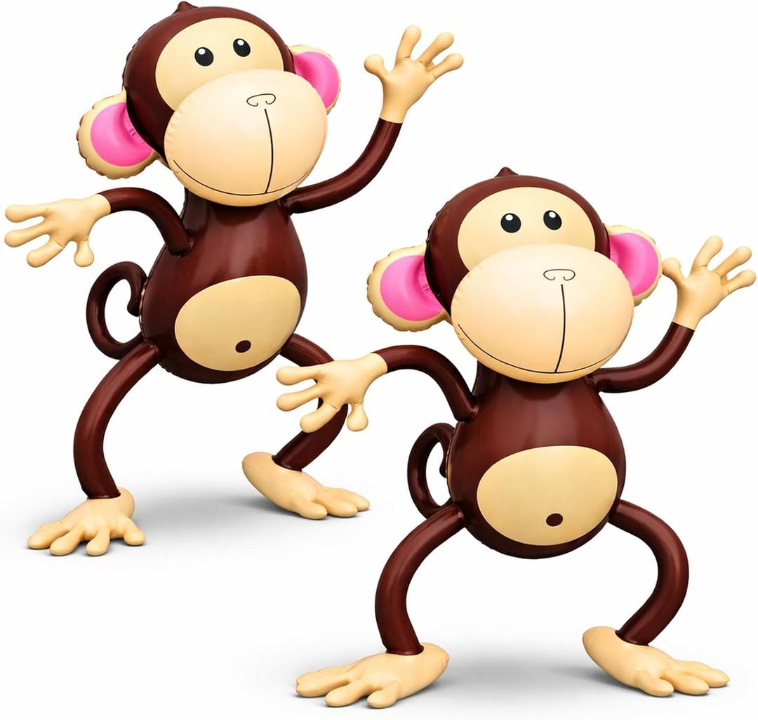 4E's Novelty Inflatable Monkeys (2 Pack) 27 Inch Large Monkeys Inflatables for Jungle Decor, Safari Jungle Birthday Decorations, Kids Animal Party Supplies, Baby Shower Favors