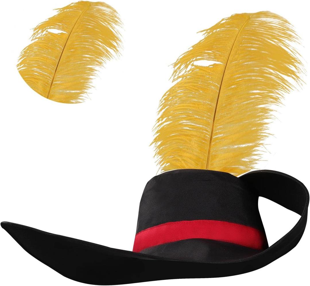 Kids Puss Cosplay Tricorn Hat Colonial Style Cowboy Costume Hat with Yellow Feather for Halloween Party, (Adults)