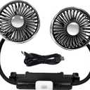 Dual Head Car Fan USB Powered, 3 Speed Adjustable 360 Rotatable Cooling Air Fan with 2 LED Lights for Dashboard SUV RV Truck Sedan Home Office, Portable Rear Seat Fans for Kids