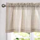 jinchan Valance Curtain Linen Textured Striped Window Curtain for Living Room Light Filtering Ticking Stripe Farmhouse Valance for Kitchen Rod Pocket 1 Panel 16 Inch Tan on Linen 1 Panel