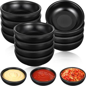 16 Pcs Soy Sauce Dishes Black Plastic Dipping Bowls Bulk, 1.7oz Dip Bowl Set Wheat Straw Small Bowls Set, Small Dip Bowl For Dipping Tomato Sauce, Soy, BBQ and Other Party Supplies (Black)