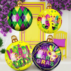 Jetec 4 Pcs 24 Inch Mardi Gras Inflatable PVC Ornament Inflatable Decor for Mardi Gras Indoor Outdoor Yard Garden Lawn Blow Up Decor